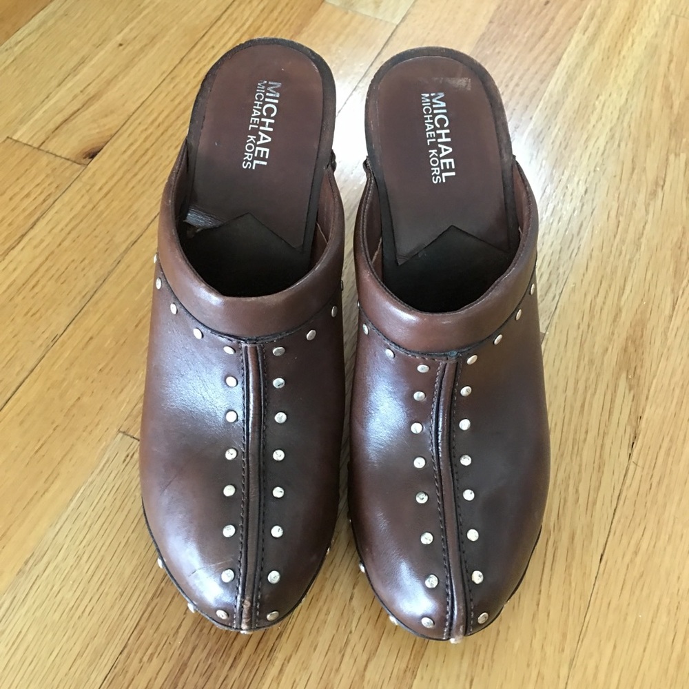 COPY - Michael Kors brown leather high heel clogs